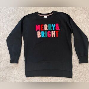Women’s Black Sweatshirt with 'Merry & Bright' Text, size Large, Royce Brand